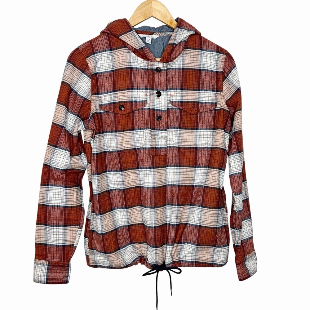 LL Bean Signature Plaid Henley Hoodie Womens Small Fisherman Granola Earthy